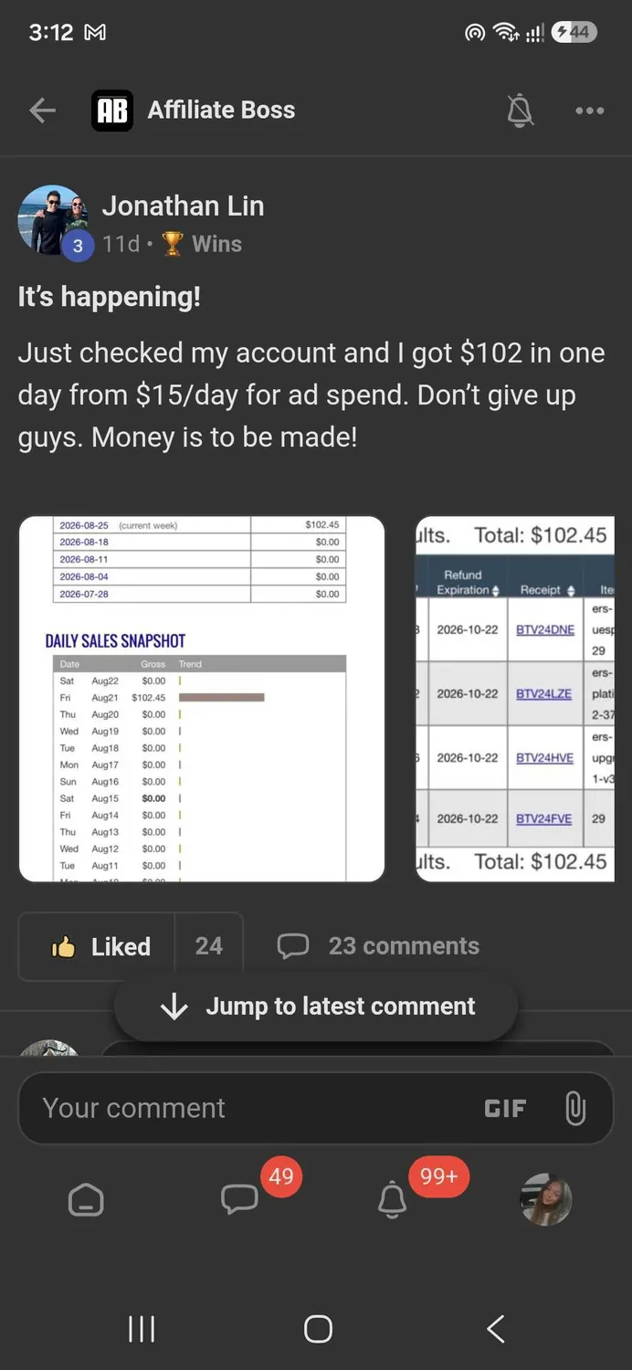 Affiliate Boss member win
