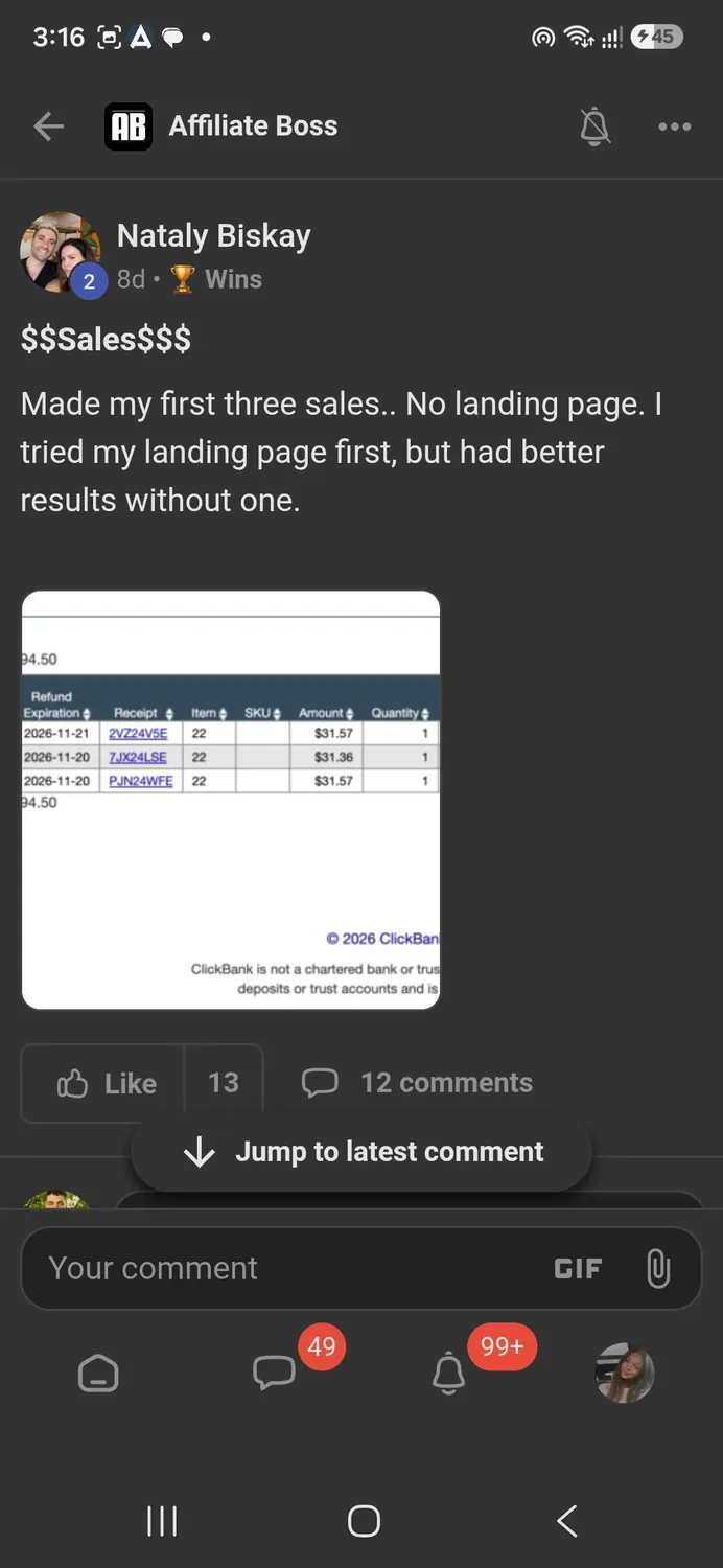 Affiliate Boss member win