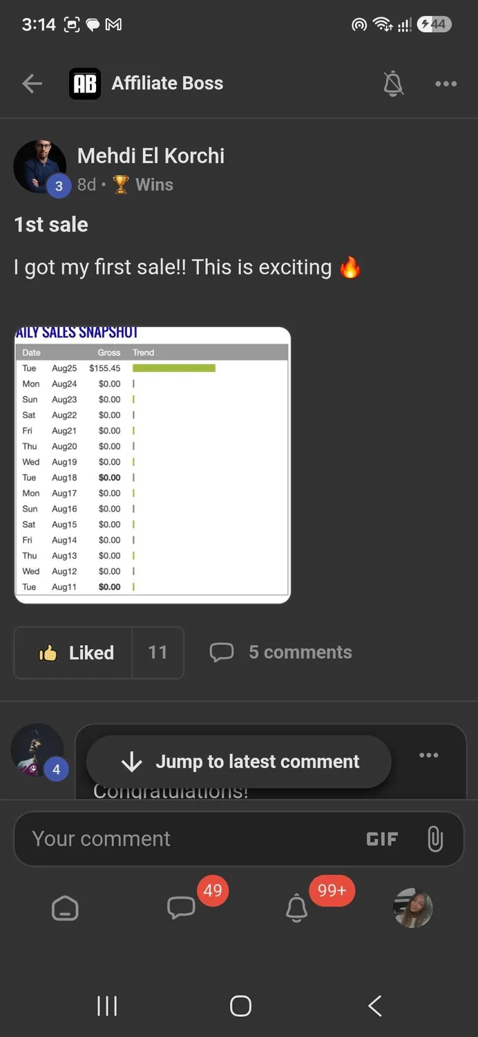Affiliate Boss member win
