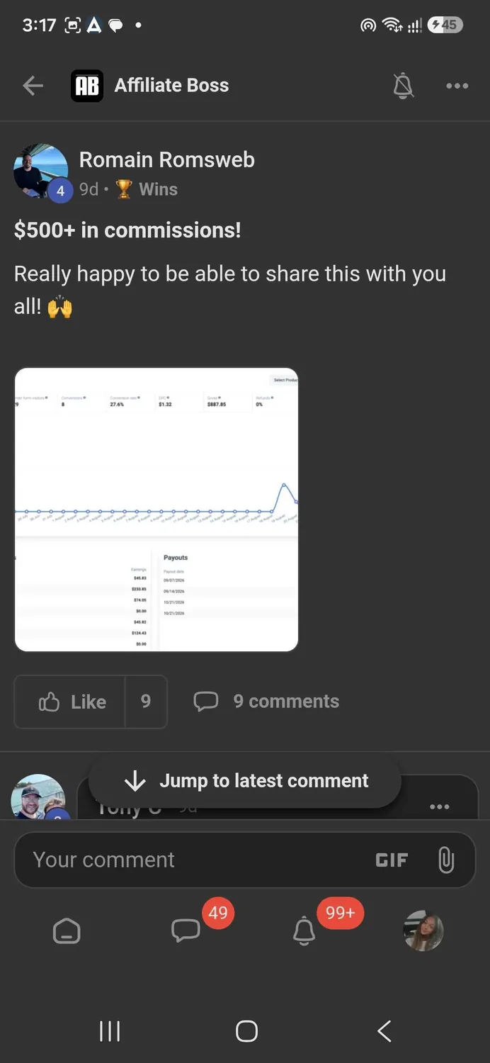 Affiliate Boss member win