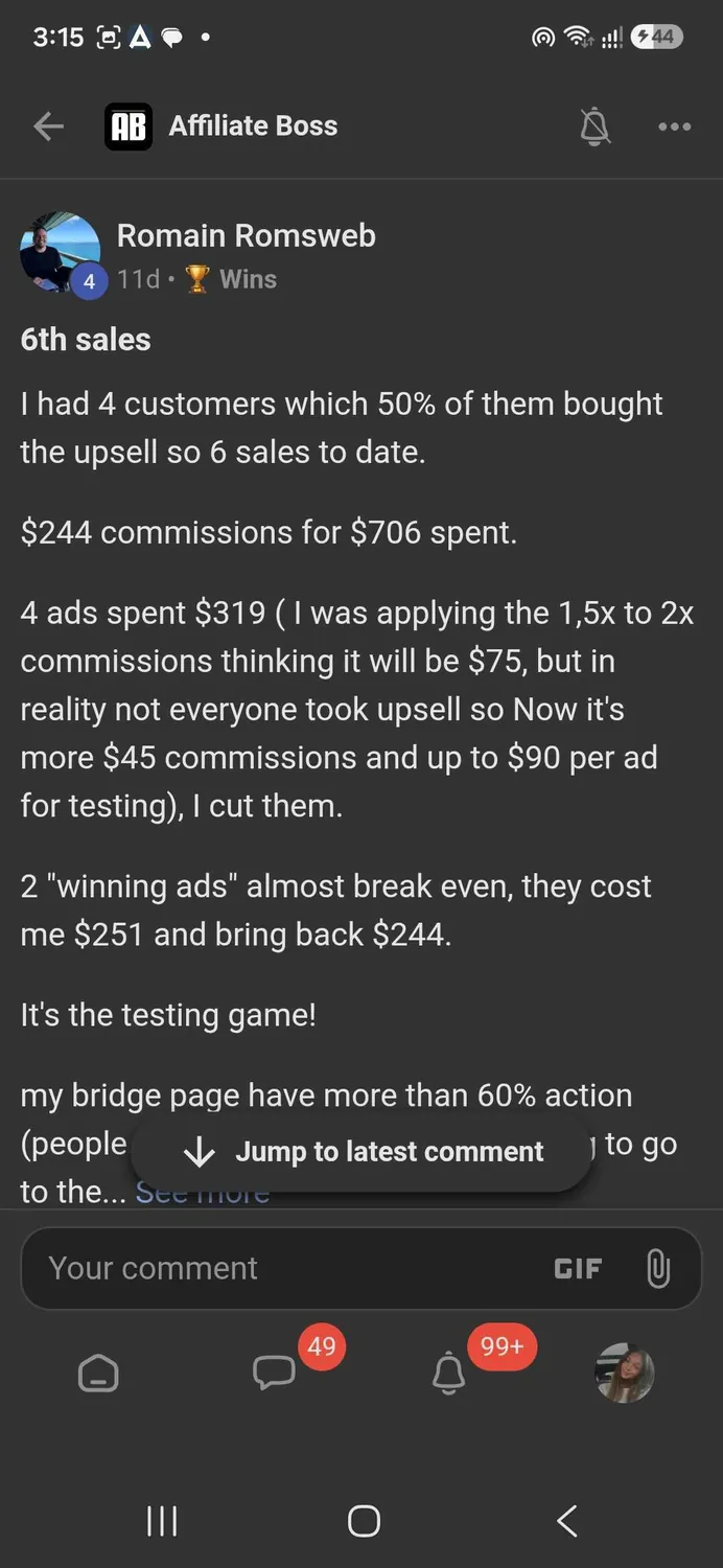 Affiliate Boss member win