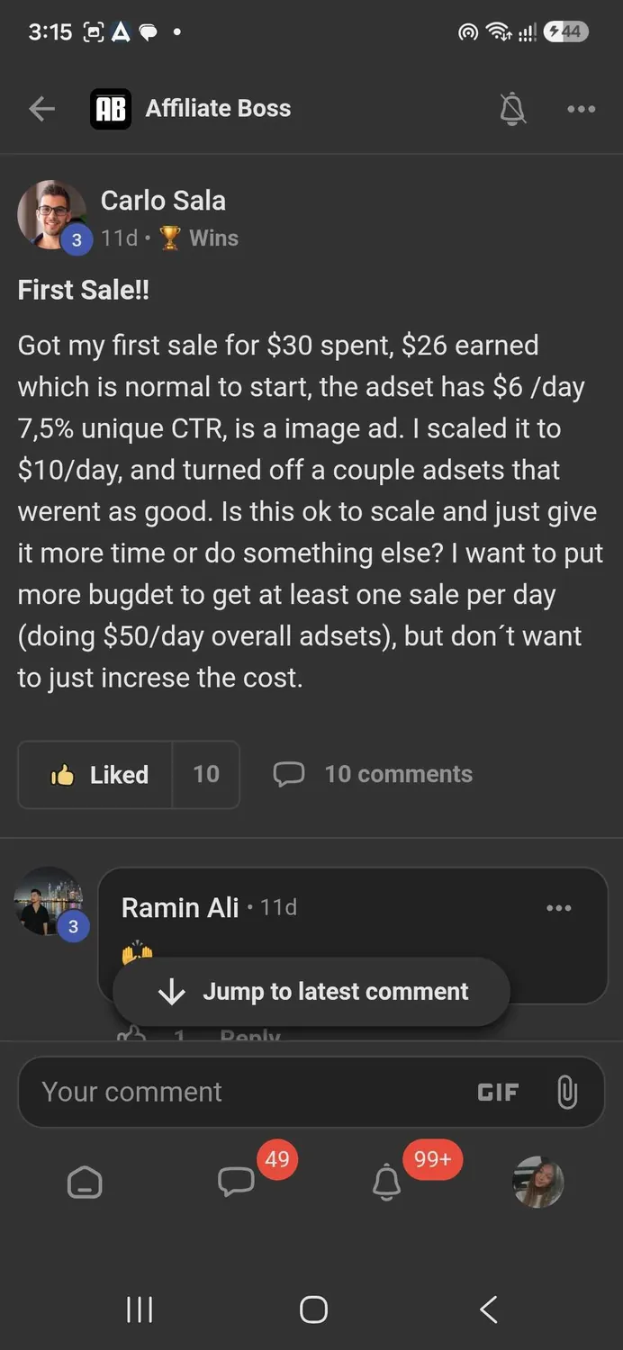 Affiliate Boss member win
