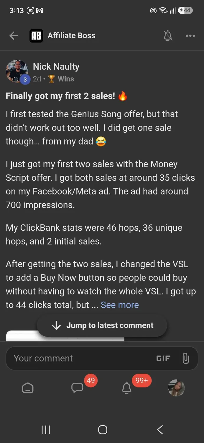 Affiliate Boss member win