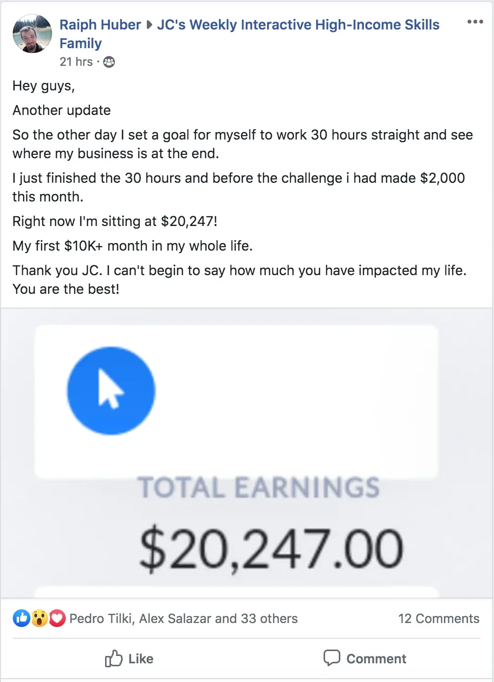 Past student result screenshot