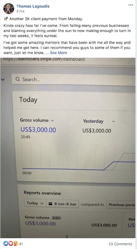 Past student result screenshot