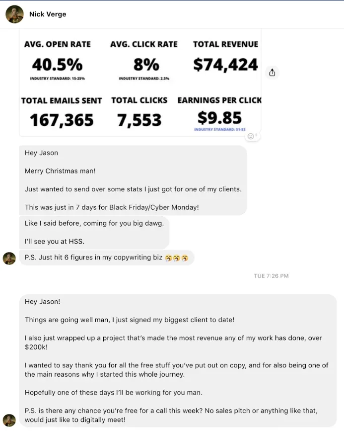Past student result screenshot