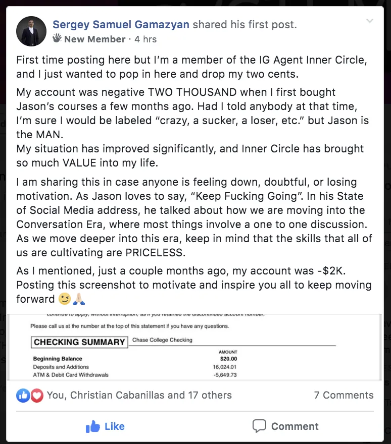 Past student result screenshot