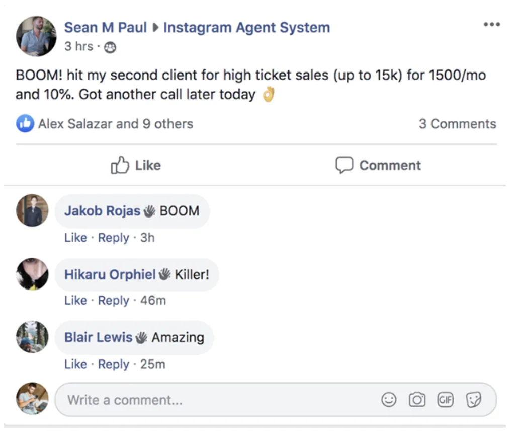 Past student result screenshot