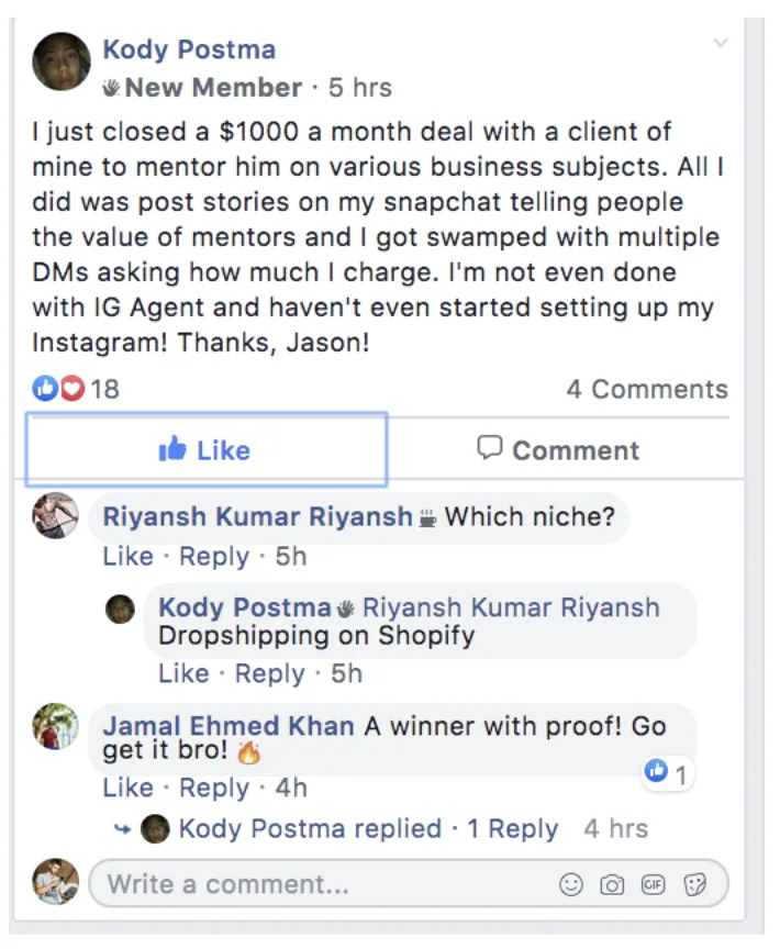 Past student result screenshot