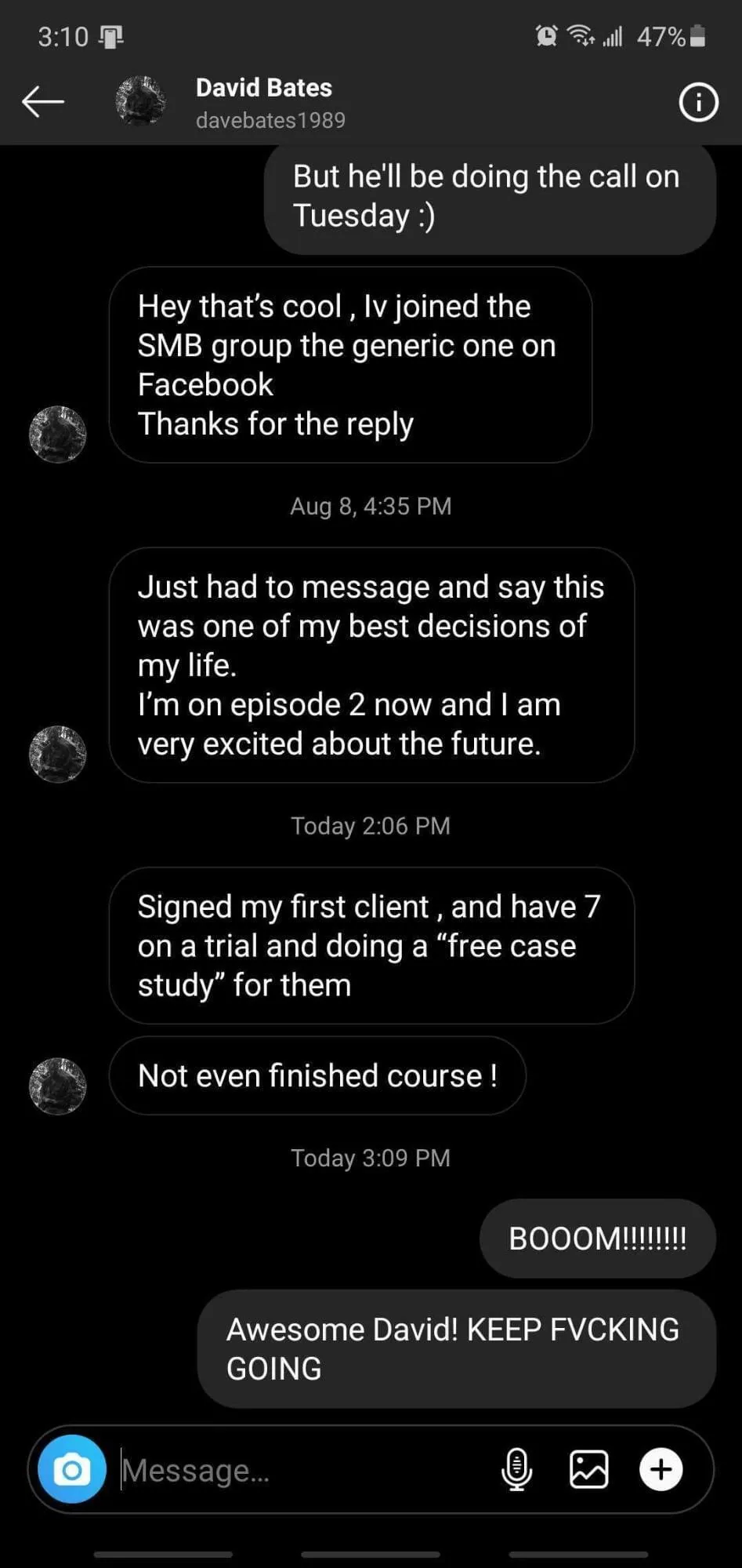 Past student result screenshot