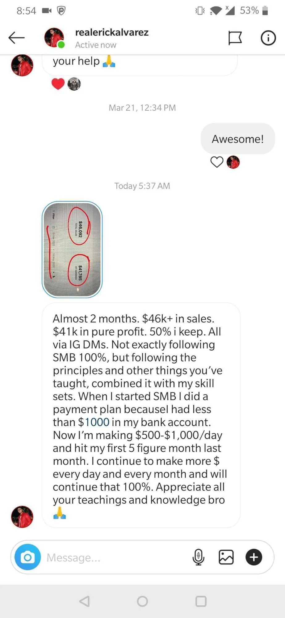 Past student result screenshot