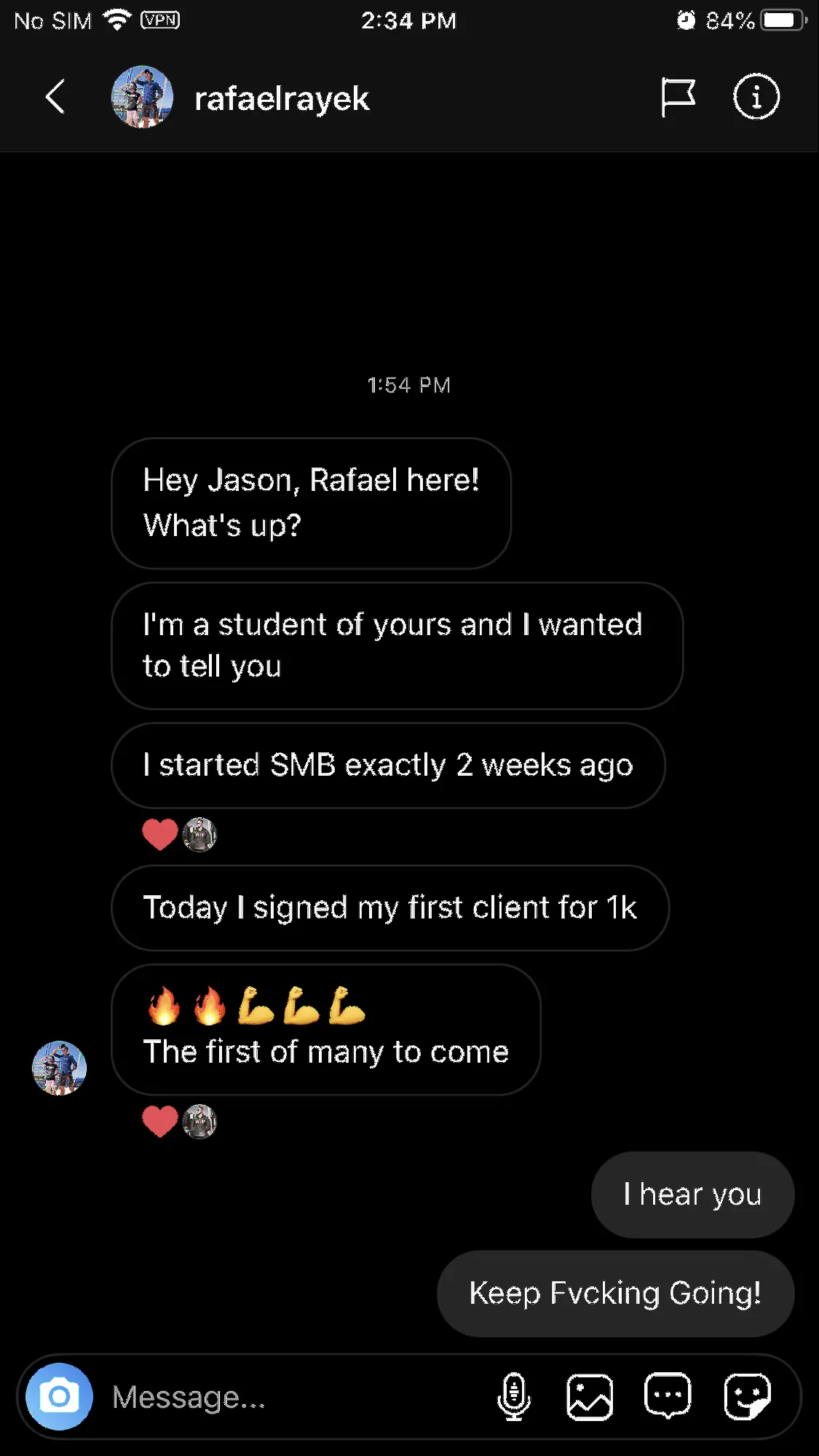 Past student result screenshot