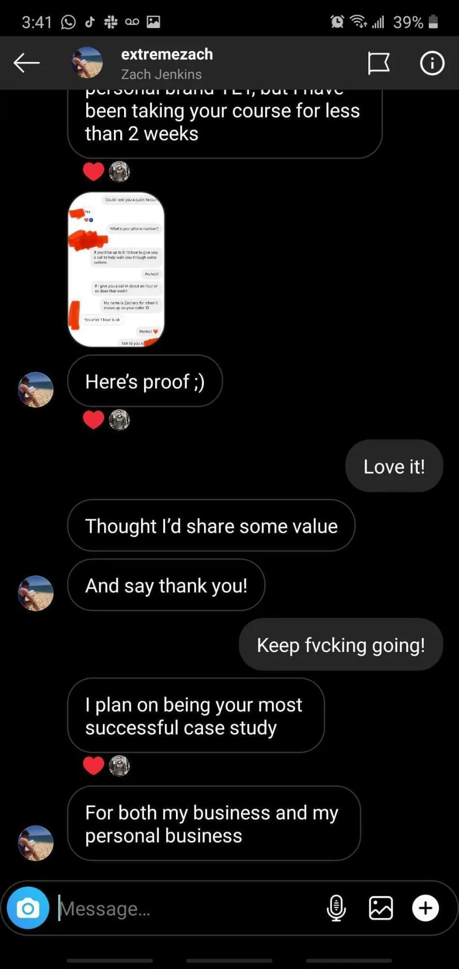Past student result screenshot